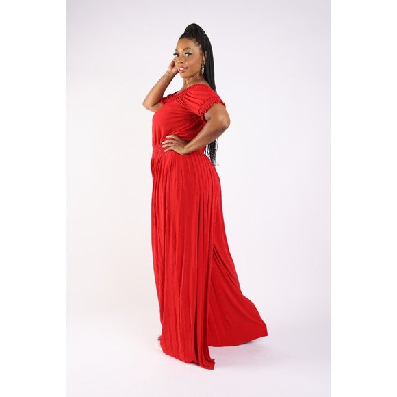 Women's Pleated off Shoulder Jumpsuit Plus Size 1X 2X 3X BLACK RED - Picture 7 of 12